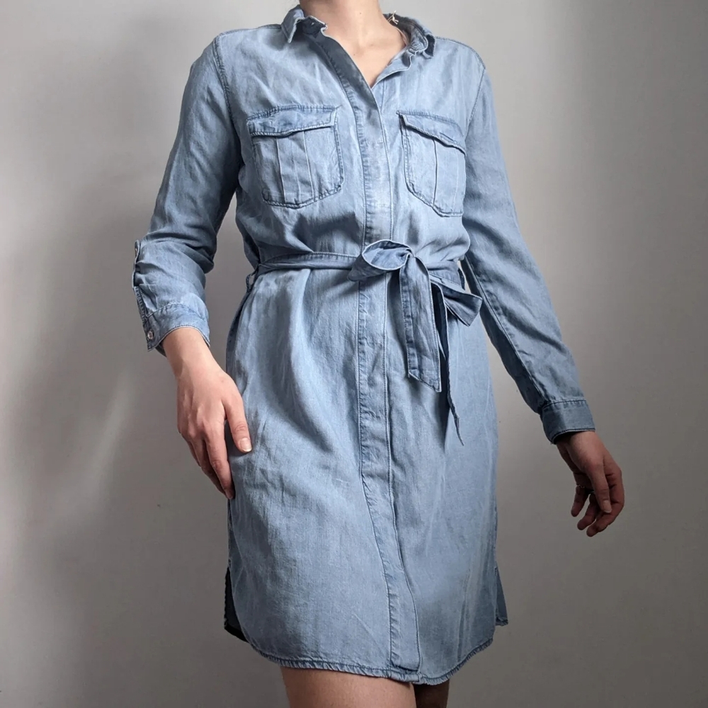 Light denim button front dress